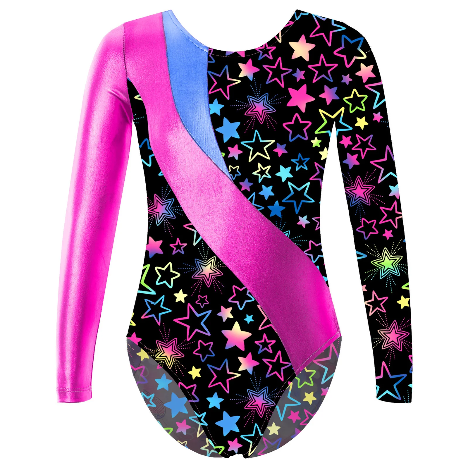 Toddler Kids Girls Color Block Ballet Leotards Costume Gymnastics Dancewear Long Sleeve Metallic Shiny Sport Dance Yoga Bodysuit