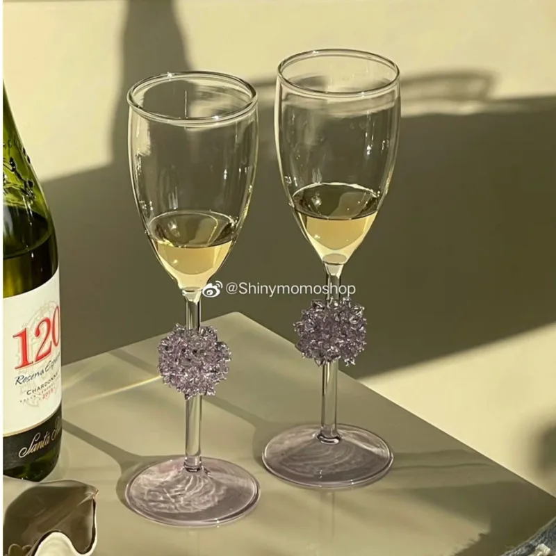 

Creative Handmade Wine Glasses Colorful Embroidered Ball Flower Glass Tall Glasses Goddess Gift Ins Champagne Glasses