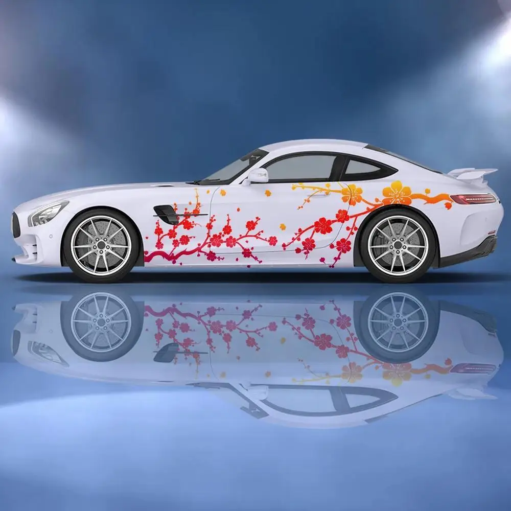 2pcs Branches and flowers Car Side Sticker Vinyl Paper Racing Wrapping Design Painting Printing Itache Self-Adhesive Car Decal