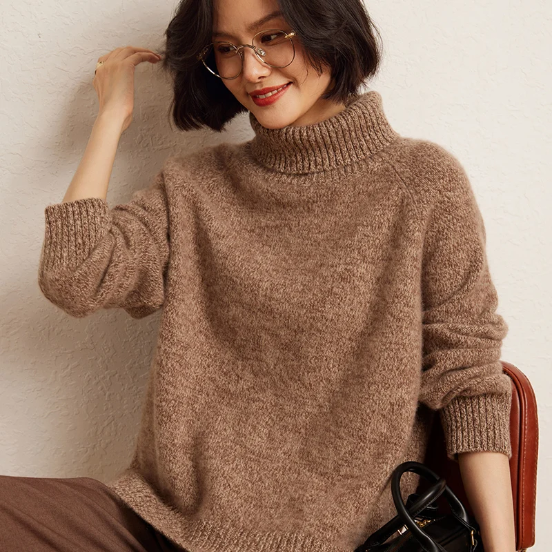 2024 Autumn/Winter  Loose Women Thick Sweaters 100% Goat Cashmere Knitted Leisure Pullovers Ladies Jumpers Warm Soft Clothes