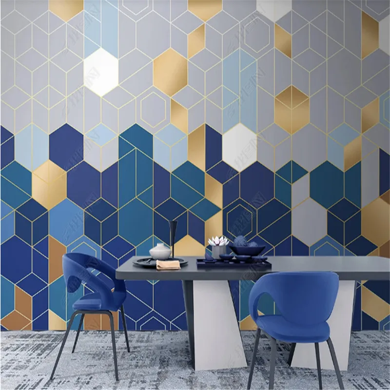 

Minimalist Light Luxury Wallpaper for Living Room Geometric Lines Lapis Lazuli Blue TV Background Wall Papers Home Decor Mural