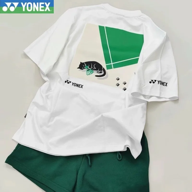 YONEX 2024 New Men's and Women's Same Badminton Jersey Loose and Breathable Versatile Casual Short-sleeved Crew Neck T-shirt