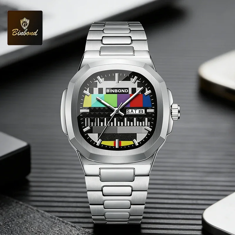 

BINBOND Fashion Men's Watches Creative TV Dial Top Original Retro Design Luminous Quartz Wristwatch For Man With Calendar Week