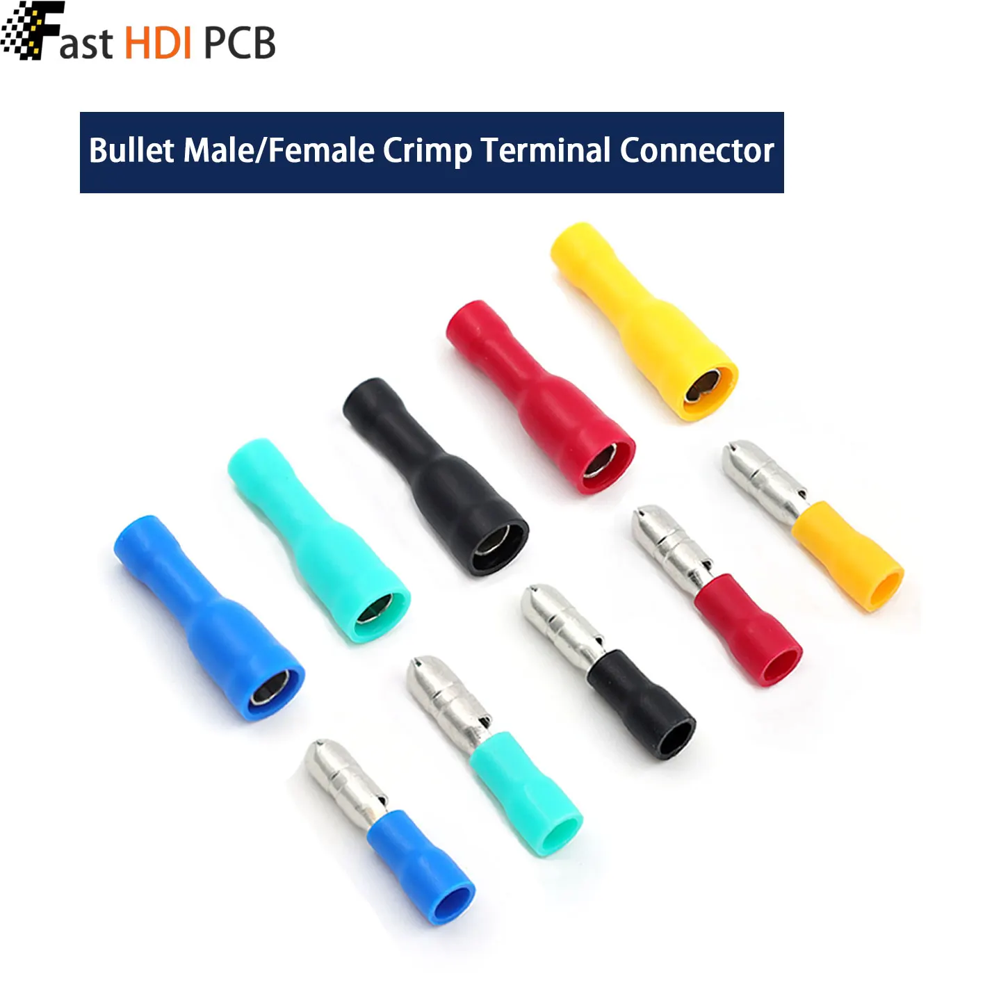 PVC Bullet Terminal Connector Male Female Butt Splice Wire Crimp 0.5-6sqmm Brass Tin Plated Flame Retardant for Automotive Boat