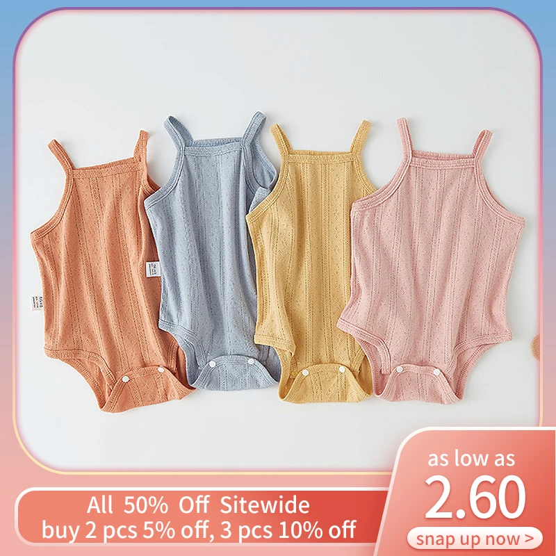 Solid Color Baby Sling Romper Ultrathin Toddler Summer Clothes Cotton Hollow Breathable Newborn Pajamas Infant One Piece Outfit