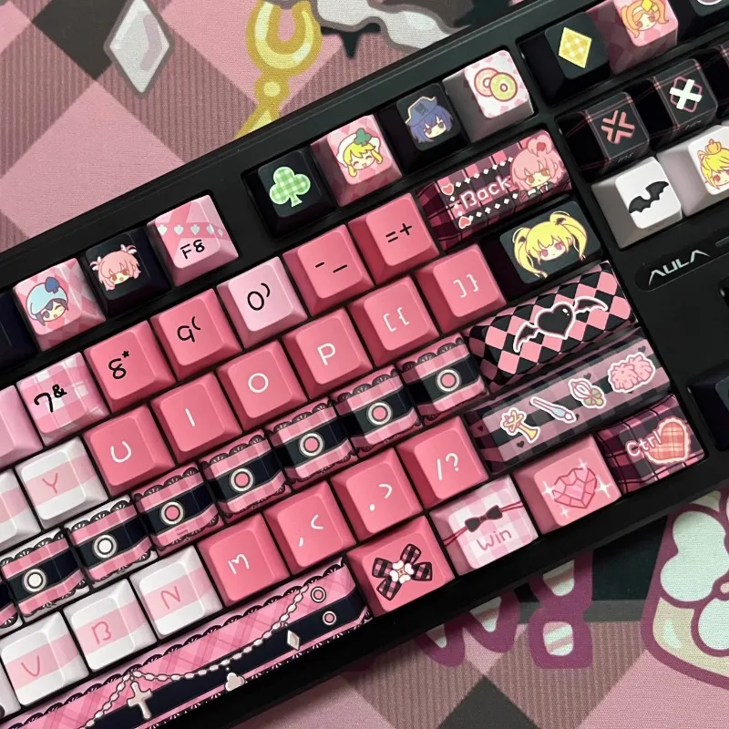 

MiFuny Keycaps Set 142 Keys MOA Cherry Kawaii Anime Keycaps Cute Square Thermal Sublimation for Mechanical Keyboard Girls Gift