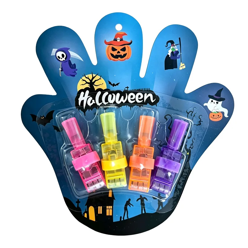 Świecące w ciemności lampki na palce na Halloween, zabawki świecące w dłoni, upominki na przyjęcia typu „Cukierek albo psikus”, wypełniacze do torebek z upominkami, gadżety na przyjęcia halloweenowe. — 2