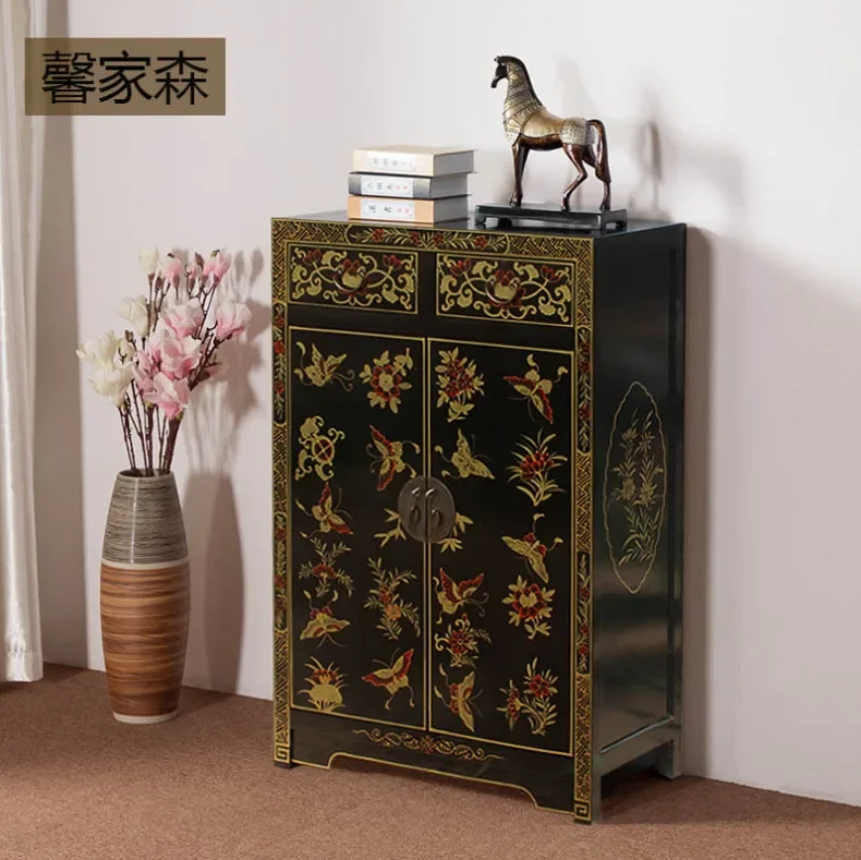 N138Solid wood light luxury shoe cabinet small apartment household door simple modern living room retro entrance cabinet