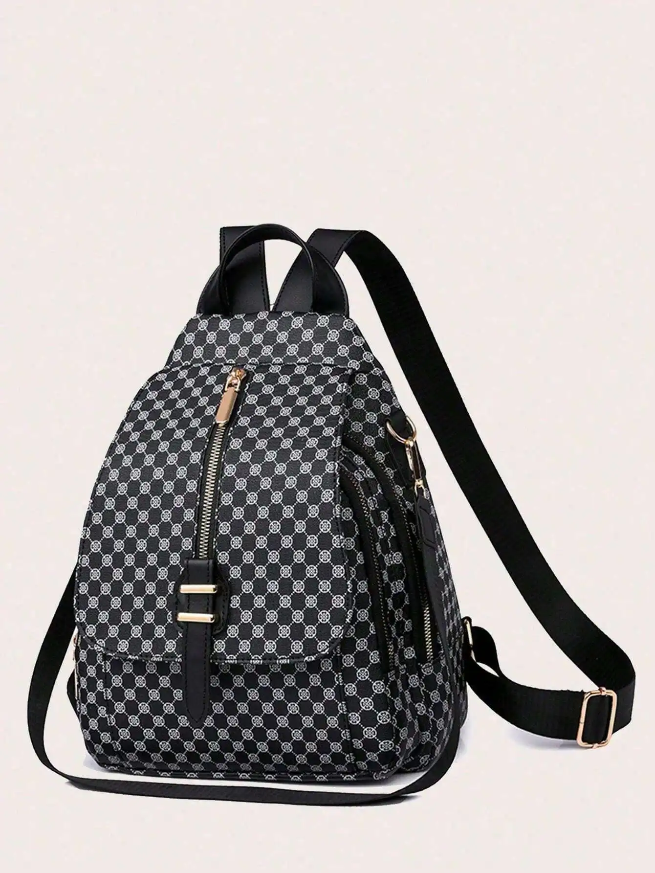 Vintage Classic Print Backpack For Women, Business Casual PU Leather Commuter Computer Backpacks, Single Shoulder Dual-Use Water