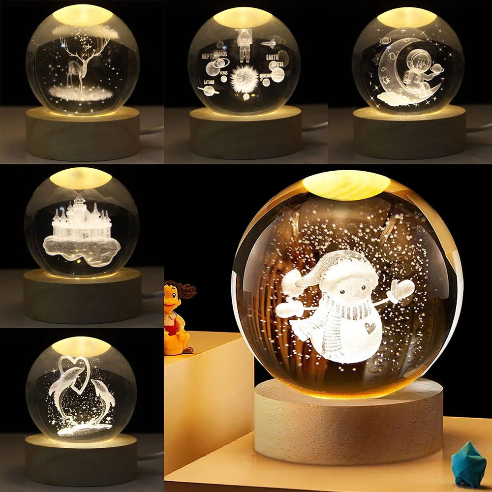 3D Crystal balls Planet Laser Engraved Solar System Globe Astronomy Birthday Christmas Gift LED Glass Sphere Bedroom Home Decor