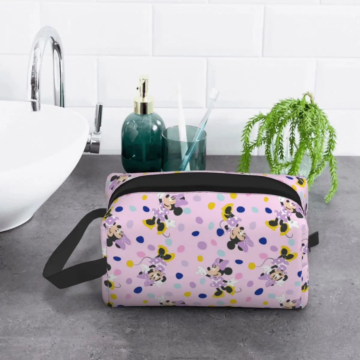 Custom Minnie Mouse Pink Purple Travel Cosmetic Bag for Women Toiletry Makeup Organizer Lady Beauty Storage Dopp Kit