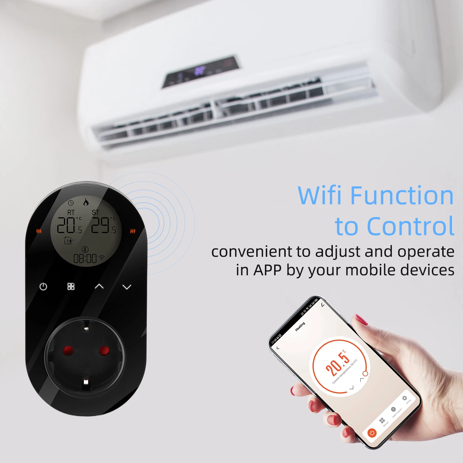 Tuya WiFi Digital Thermostat Outlet Plug 16A App Voice Control Socket Temperature Controller Heating Cooling Mode For Home Use