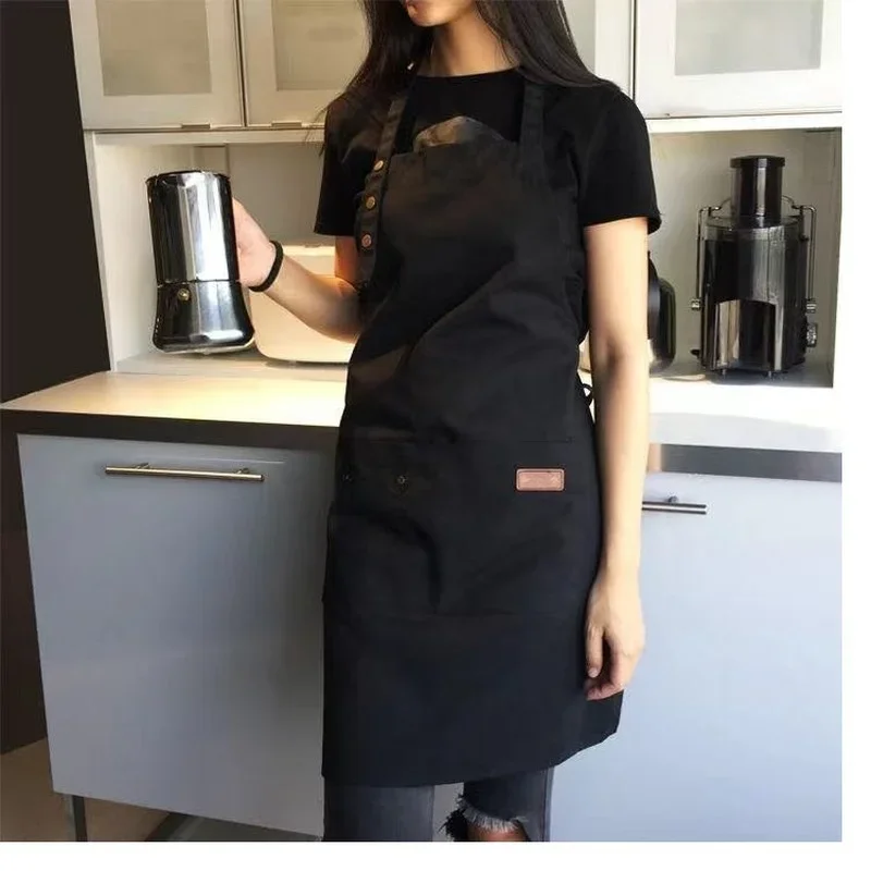 New Fashion Canvas Kitchen Aprons for Woman Men Chef Work Apron for Grill Restaurant Bar Shop Cafes Beauty Nails Studios Uniform