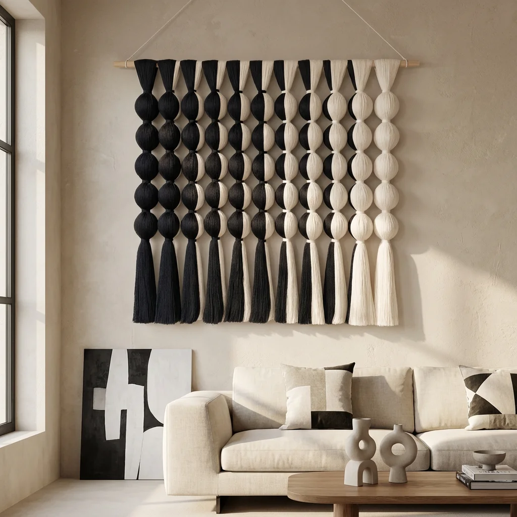 #￥Gisenu Large Assembly Chinese Taoist Yin Yang Inspired Symmetry Art Deco Eco-Friendly Hand-Woven Cotton Indoor Use Wall Decor