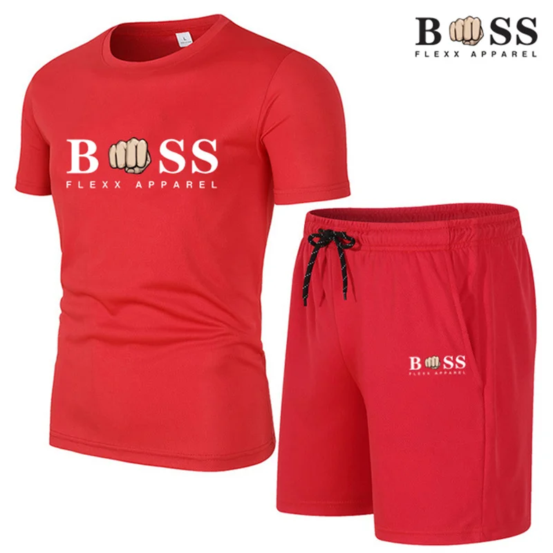 2024 New Men\'s Fitness Fashion Set Men\'s casual sportswear set Quick drying sportswear Short sleeved T-shirt+shorts 2-piece set