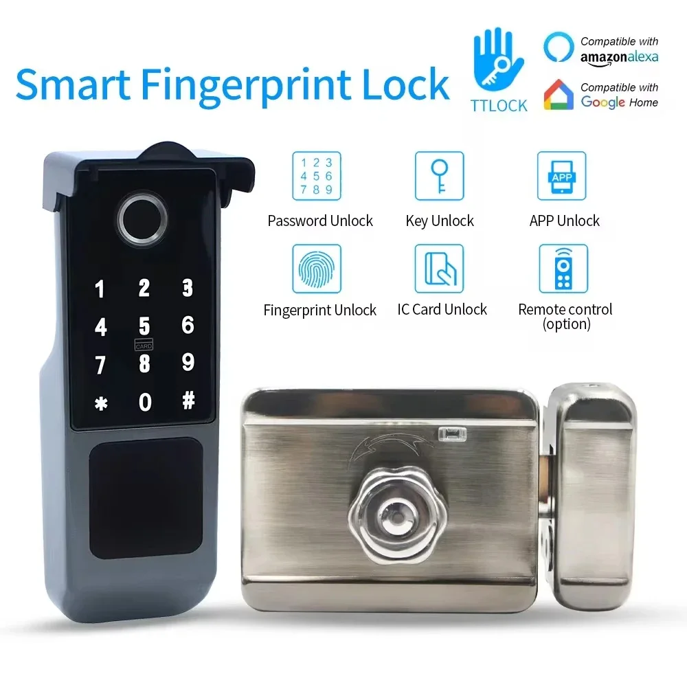 

Waterproof TTLOCK App Smart Bluetooth Fingerprint Electronic Lock RFID Card Outdoor Door Intelligent Lock Keyless Motor Rim Lock