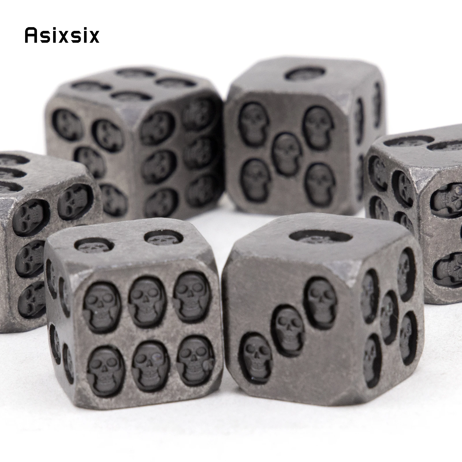 6 قطعة الجمجمة الفضية النرد المعدني الصلبة المعادن نرد متعدد السطوح مجموعة مناسبة للعب الأدوار RPG مجلس لعبة ببطاقات الألعاب #5