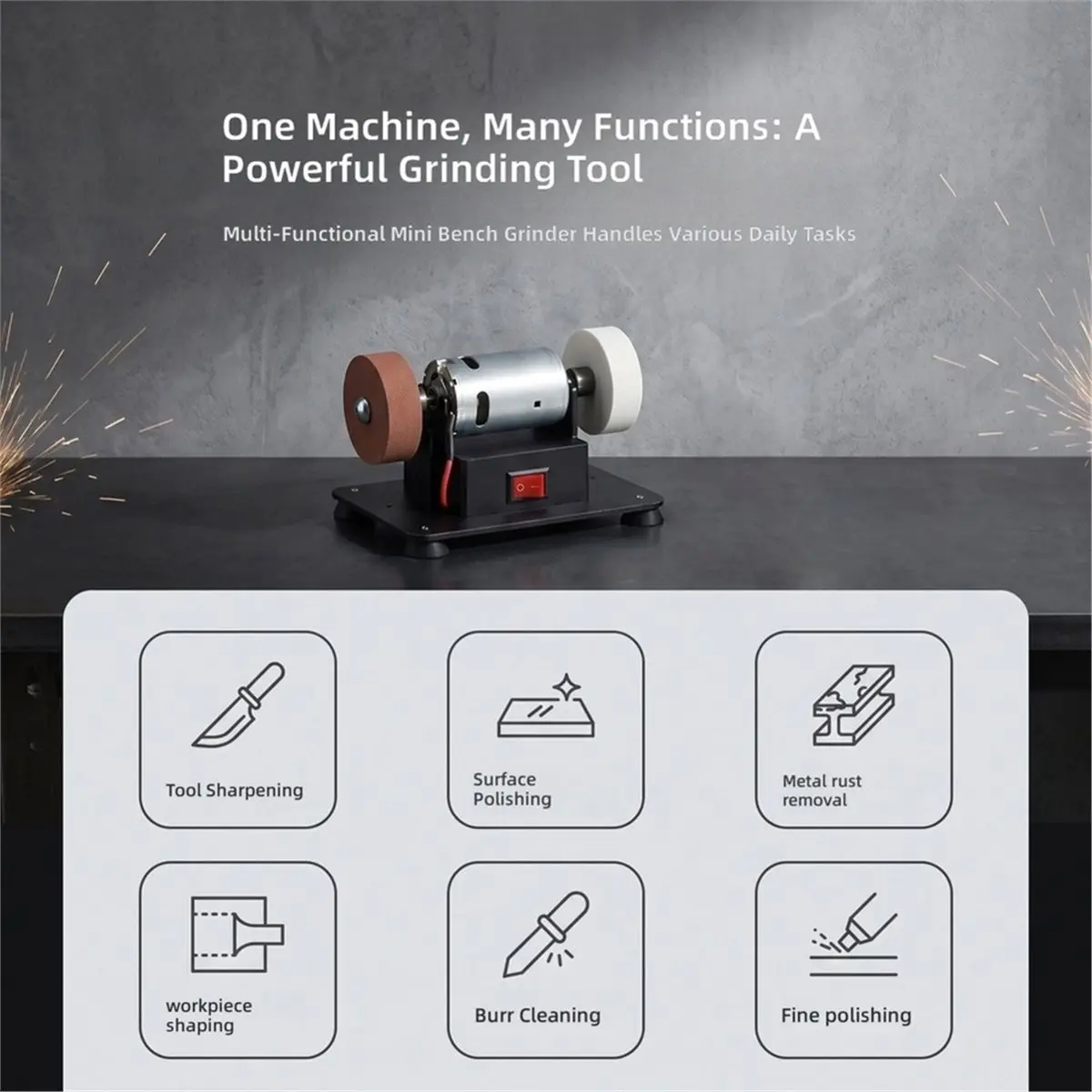 Electric Small Sander with 2 Wheels Electric Bench Grinder 7-Gear Adjustable Speed for Metal/Jewelry/Knives/Wood EU Plug