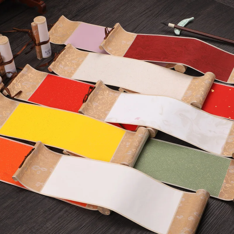 Mini Trumpet Scroll Retro Batik Hanging Painting Half-cooked Blank Book Small Hand-rolled Gilt Vertical