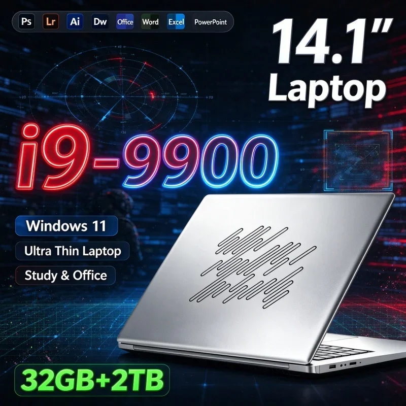 14.1 Inch Ultra Thin Office Laptop Intel Core I9-9900 32GB Memory Optional 1TB/2TB SSD Windows11 Portable Notebook PC Daily Use