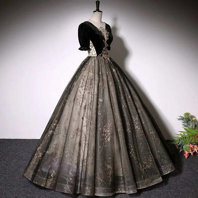 Abendkleid weibliches Bankett schwarze Prinzessin Pommel Rock Kunsttest Gesangskunst Testkleid kann normalerweise getragen werden