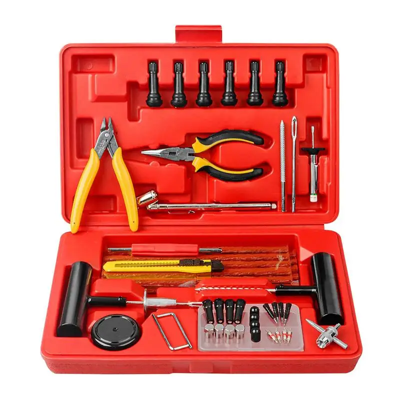 

Car Tire Patch Kit 74pcs Portable Flat Tire Tools Repair Kit For Quick Recovery Plug Flats Patch Kit Tools To Fix Punctures