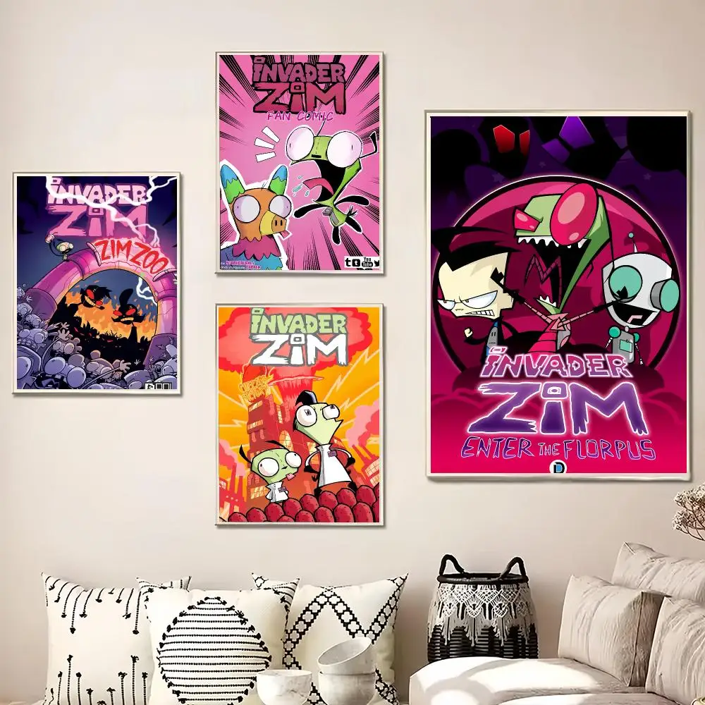 I-Invader Z-Zim Painting Calligraphy Canvas Poster Wall Art for Living Room Bedroom Cafe Decor Gift