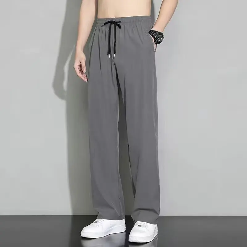 Straight Wide Leg Pants Loose  New Versatile Trend Sports Men Pants Thin Solid Male Long Pants Casual Office