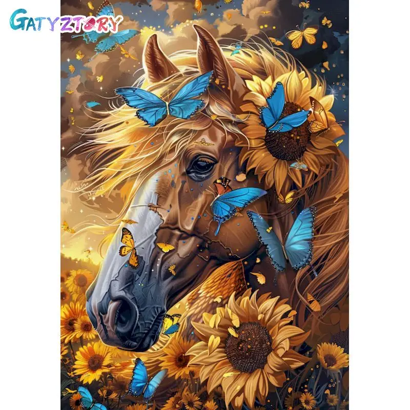 

GATYZTORY Coloring By Number Butterfly And Horse HandPainted Kits Drawing Canvas Pictures Oil Painting Animals Home Decor