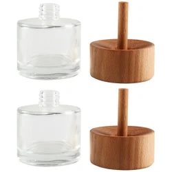 2 Pcs Round Glass Diffuser Bottles Clear Essential Oil Bottle Empty Diffuser Jar Home Decor Aromatherapy Container Sticks