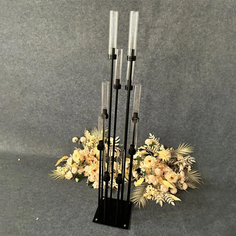 

1pcs 2pcs 5pcs 10pcs 8heads Black Acrylic Candle Holder Pillar Candles Metal Stand for Wedding Stage Decoration Walkway