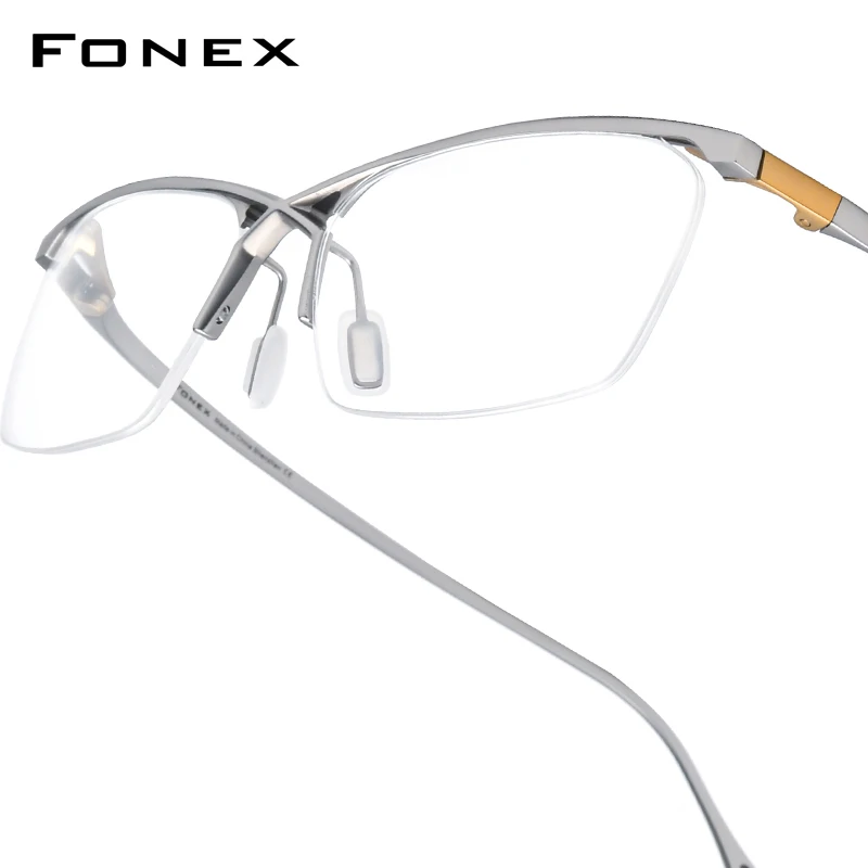 

FONEX Pure Titanium Glasses Frame Men Brand Design Semi-Rimless Square Eyeglasses Japanese Half-Rim Ultralight Eyewear 85757