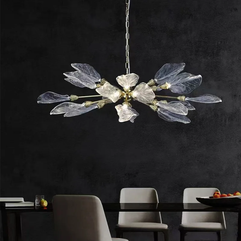 الفرنسية الأزهار الاكريليك قلادة مصباح الفولاذ المقاوم للصدأ الراتنج النحاس الذهب والفضة عكس الضوء الأسقف بريق لغرفة المعيشة #2