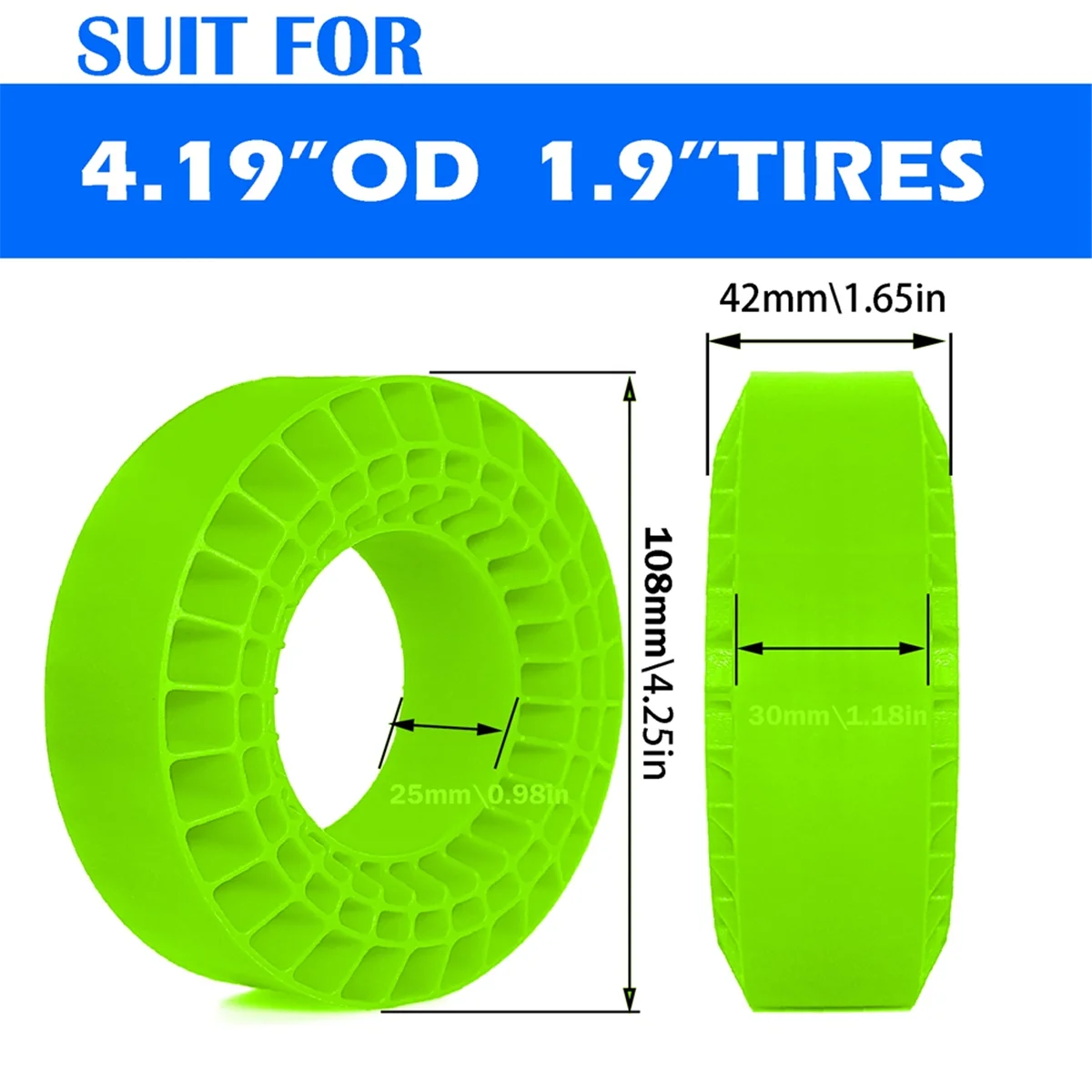 N98R 4pcs 1.9in Silicone Rubber Tire Wheels Insert Foam for 1/10 RC Crawler Car TRX4 Axial SCX10 Pro/Capra TF2/GEN8/MST Red