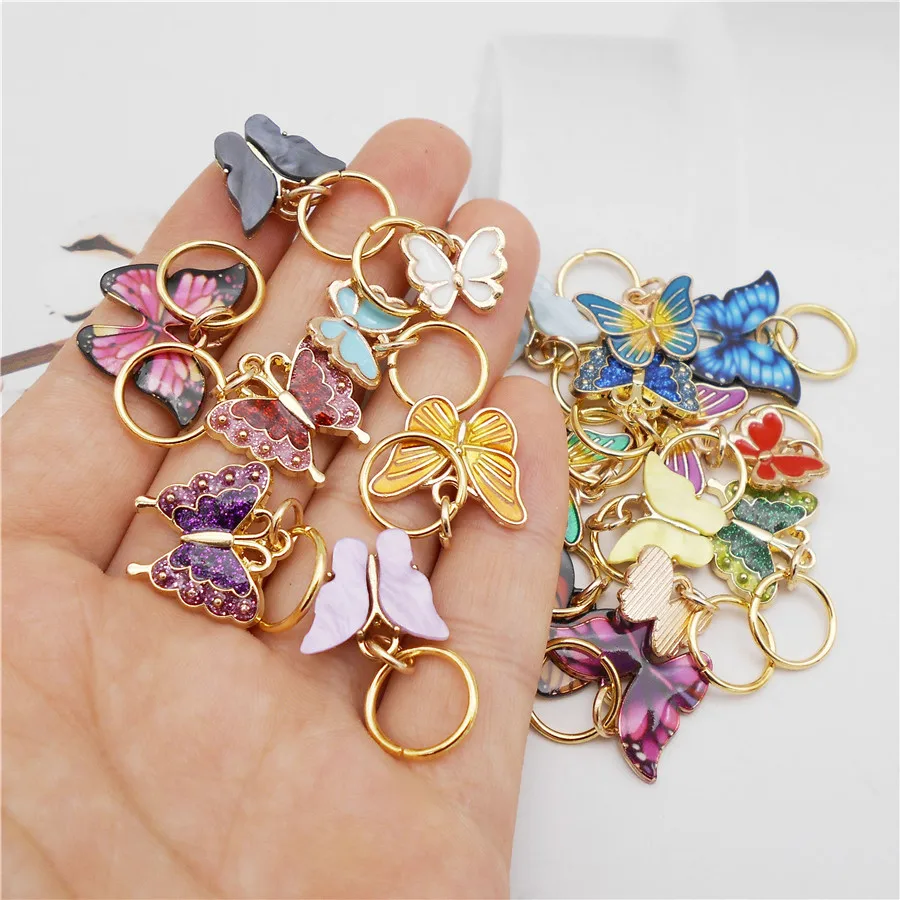 Julie Wang 20PCS Mixed Enamel Butterfly Charms With Jump Rings Pendant Dreadlocks Braid Jewelry Making Accessory Hair Decor