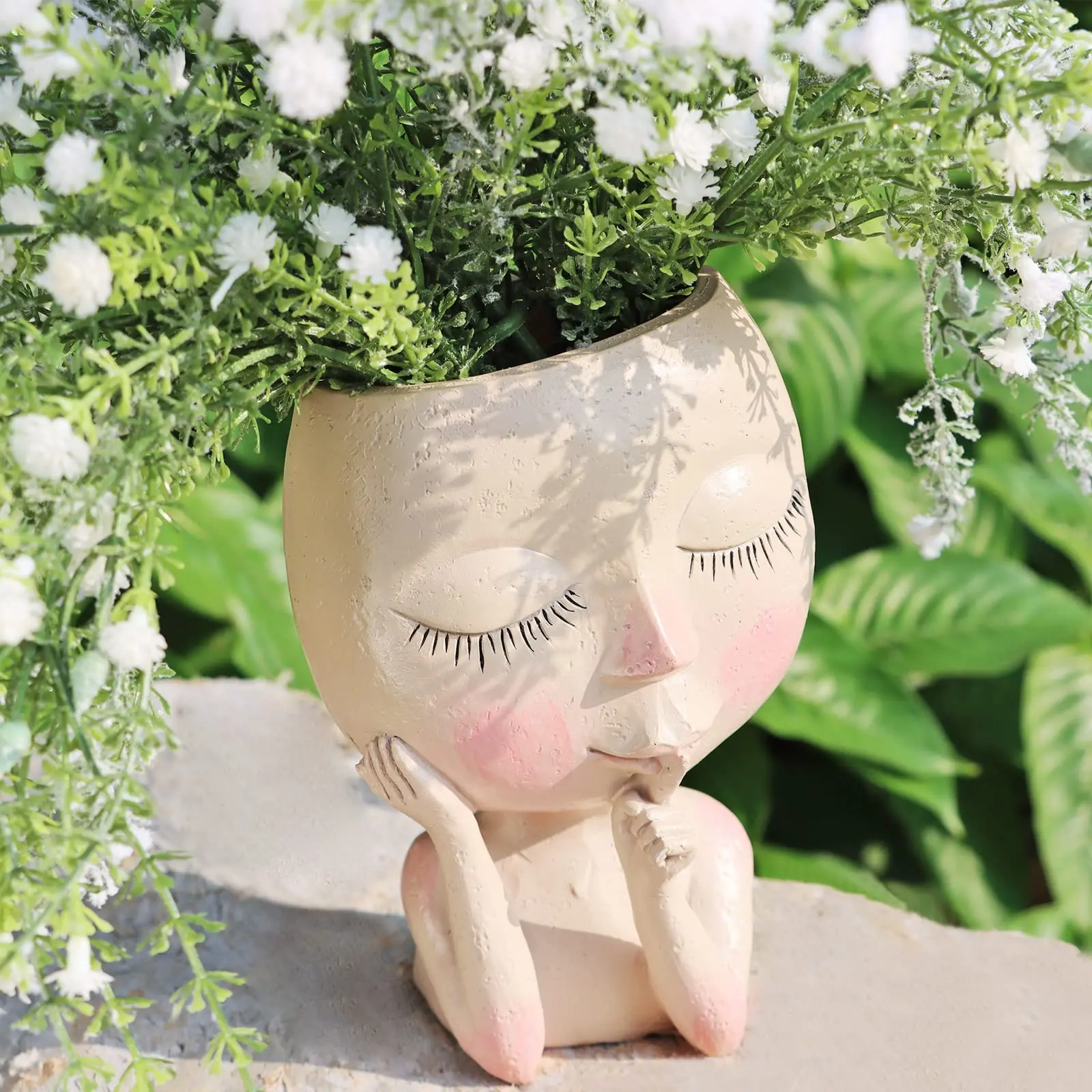 Unique Face Planter Succulent Flower Pot Resin Flowerpot Flower Container Pot With Drain Holes Garden Decor Tabletop Ornament