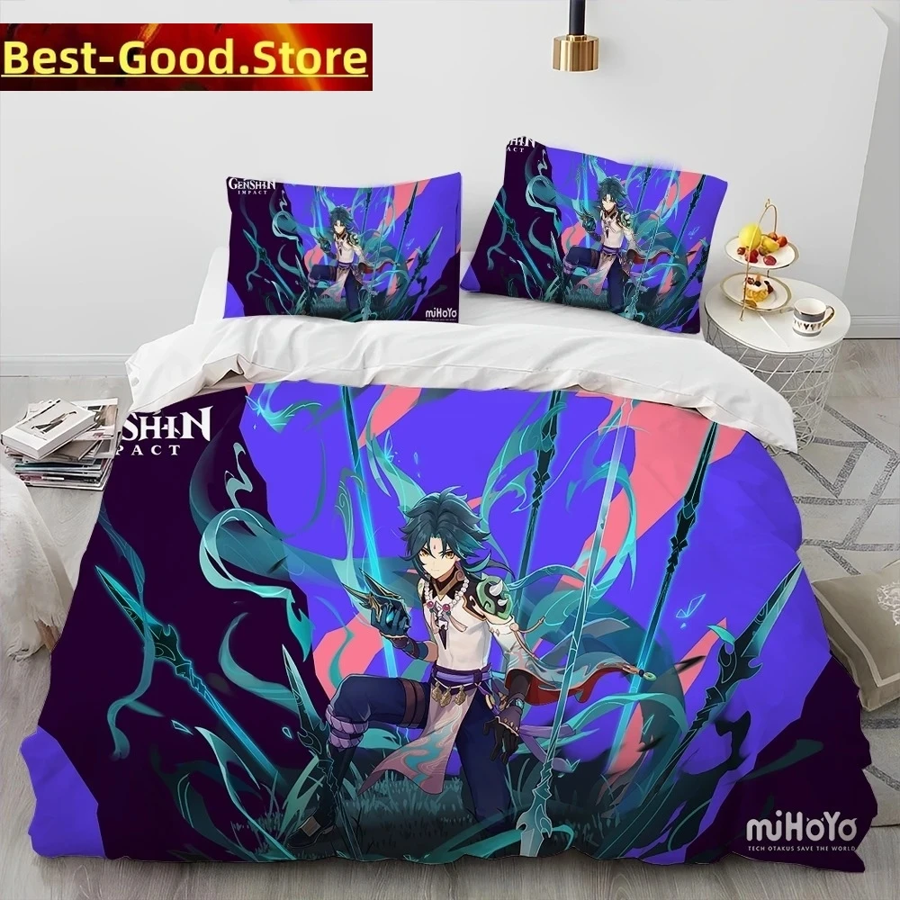 

Genshin Impact Game Gamer Cartoon Comforter Bedding Set,Duvet Cover Bed Set Quilt Cover Pillowcase,king Queen Size Bedding Set