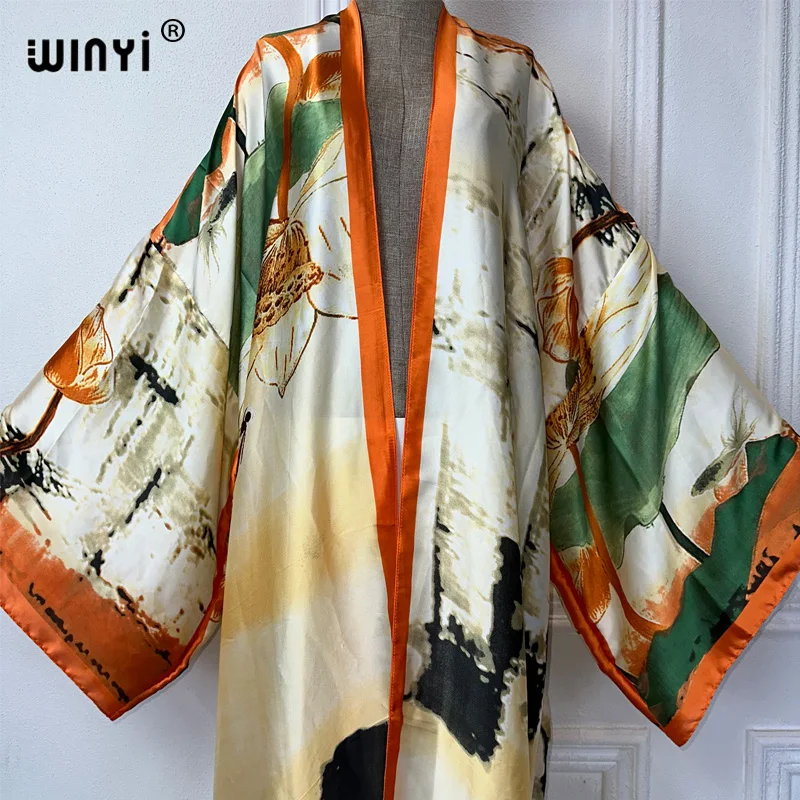 Winyi Zomer Outfit Kimono Afrika Boho Print Strand Cover Up Maxi Jurk Vesten Strandkleding Vrouwen 2024 Abaya Dubai Luxe