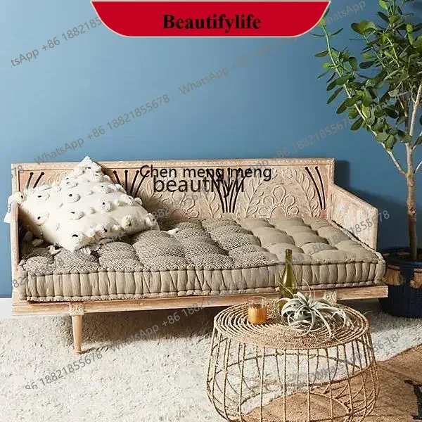 

D178 French solid wood furniture antique carved weathered sofa, hand-carved and old three-person sofa Y