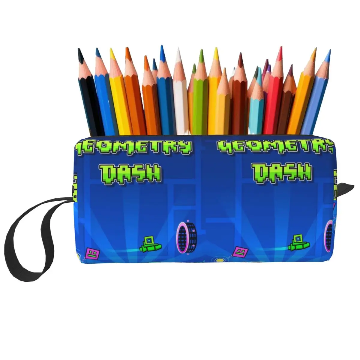 Video Game Geometry Dash Pencil Case for Kids Pen Box Pencil Bag Stationery Supplies Women Organizer Pouch