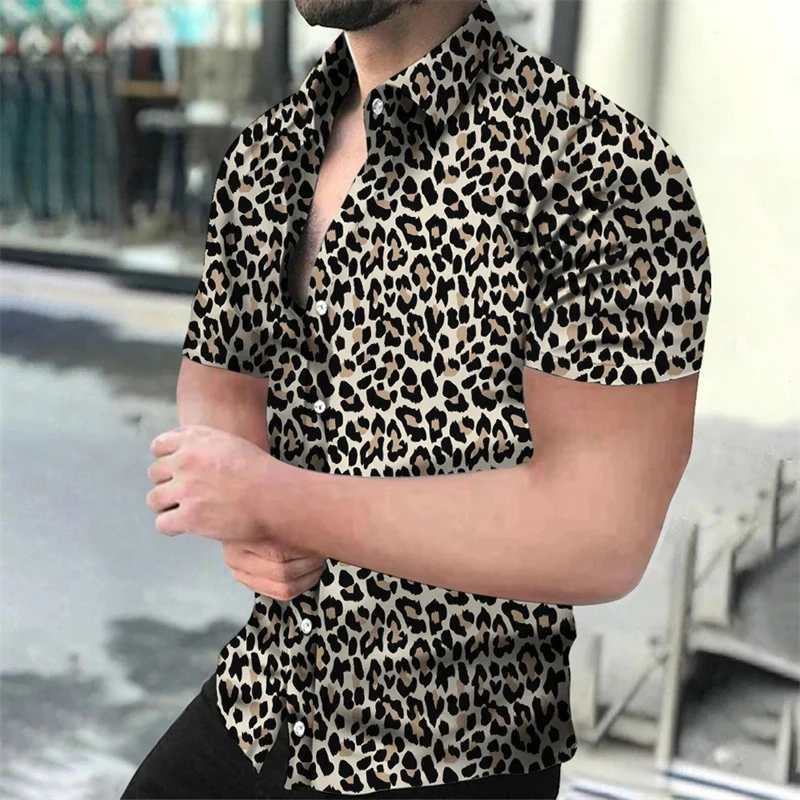 Fashion Mens Leopard Printed Shirt Casual Button Shirts Men Short Sleeve Sexy Streetwear Vintage Short Hand Shirs 2024 Summer