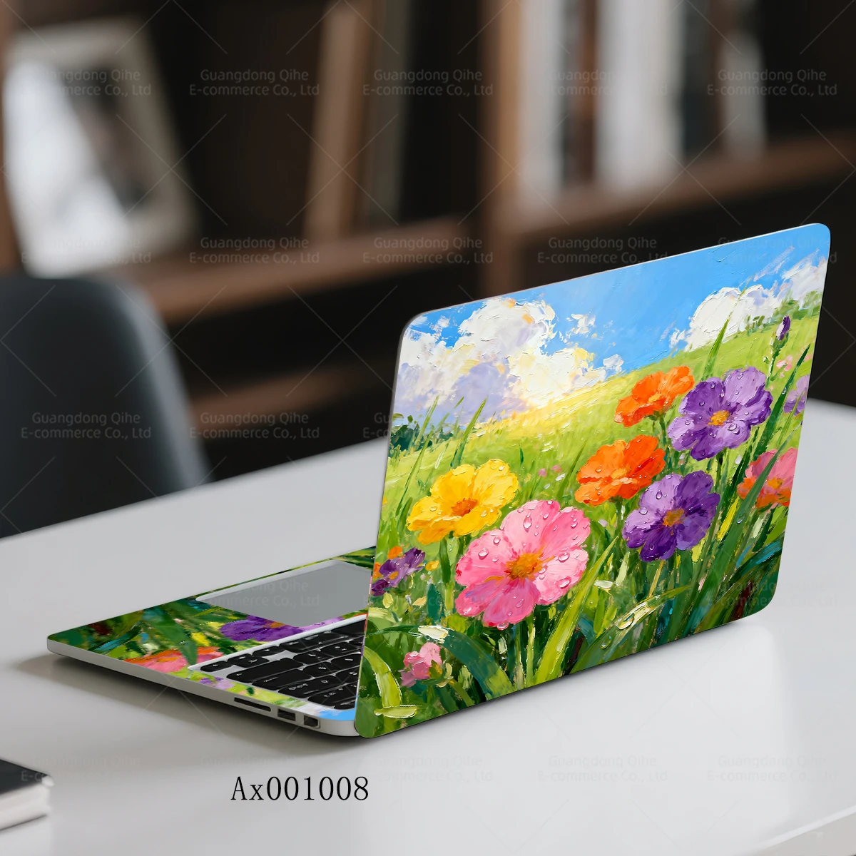 2pcs Vibrant Floral Field Laptop Sticker Impressionist Art Design Anti-Scratch Waterproof Cover All Laptop Brands MacBook Decor