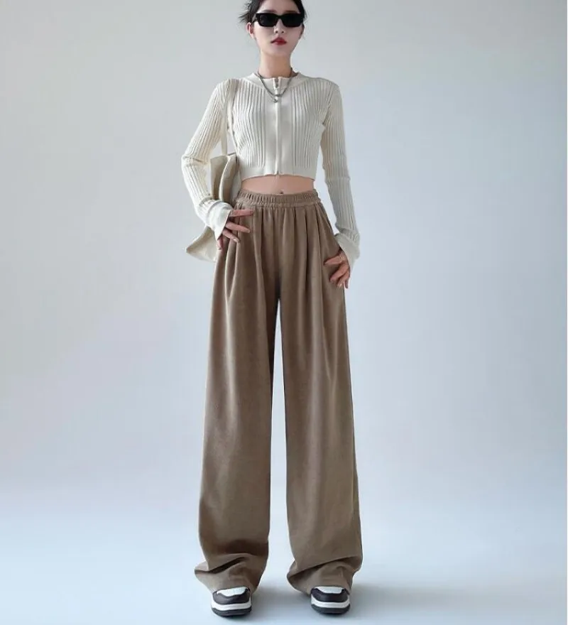 

Women's Wide Leg Pants Autumn Winter High Waisted Straight Leg Pants Draped Casual Pants Loose Floor Mopping Pants