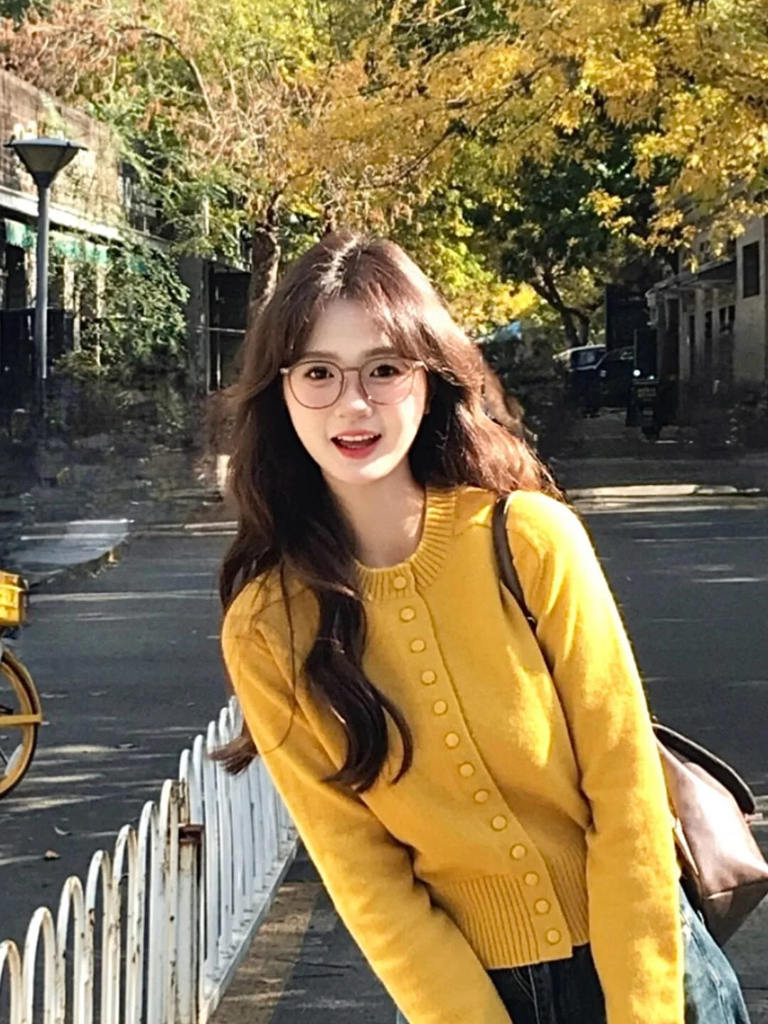 

Autumn Winter Women's Yellow round Ne Knitted Sweater Coat ort Sle Lazy Faion Dopane Clothing Sweet Loose Fit Long...