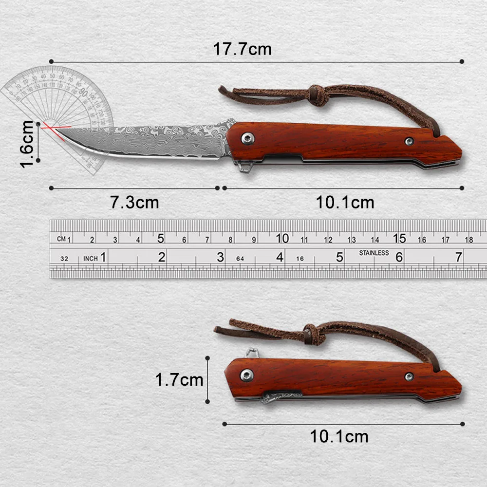 Imagem -06 - Facas de Bolso Damasco e Facas Dobráveis Edc Lightpeso Caça Survival Knife Sandalwood Handle Outdoor Tactical Camping Knife