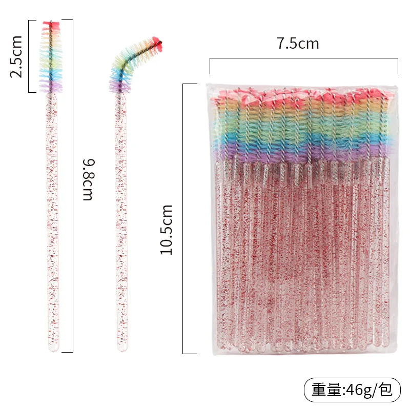50 Stück Regenbogen-Glitzer-Mascara-Zauberstäbe, rosa Wimpernbürsten, Spulen, bunte Einweg-Mascara-Zauberstäbe für Wimpernverlängerungen
