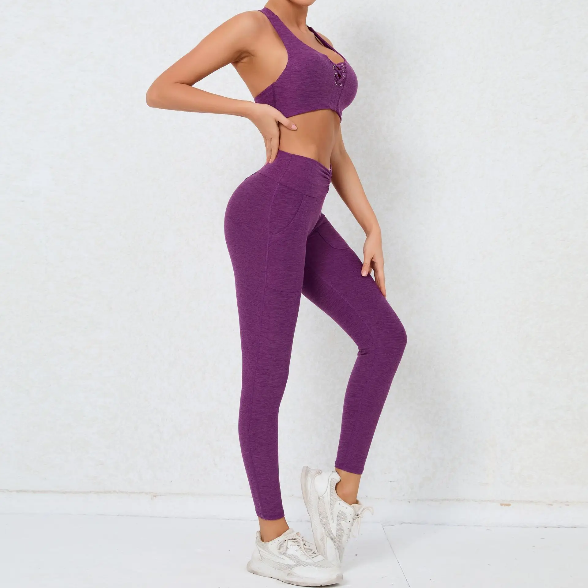 

Yoga Set Sexy Sports Leggings Set Women's Push Up Suit 2 Pieces Gym Sports Suit Fitness Suit with Pocket Yoga Training Clothes