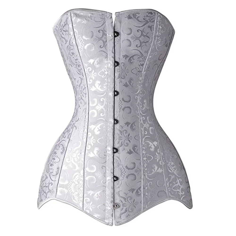 Weiß Jacquard Stahl Ohne Knochen Bustier Plus Größe Korsett Frauen Steampunk Gorset Korsett Lange Torso Sexy Kleidung Korse