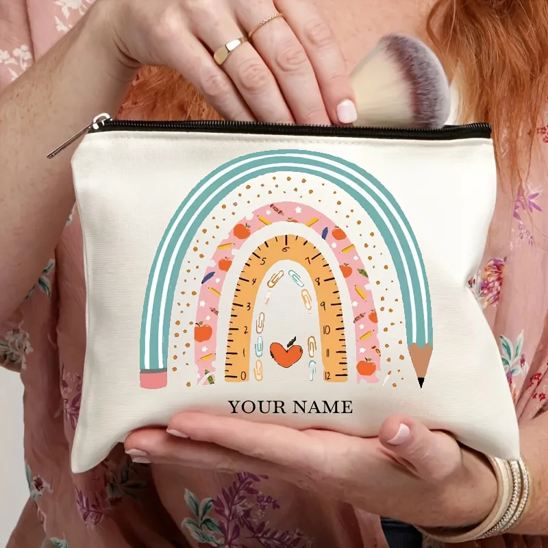 

Customizable Name Personalized Ruler Pencil Rainbow Pattern Teacher Makeup Bag Teacher S Day Gift Teacher Exclusive Gift