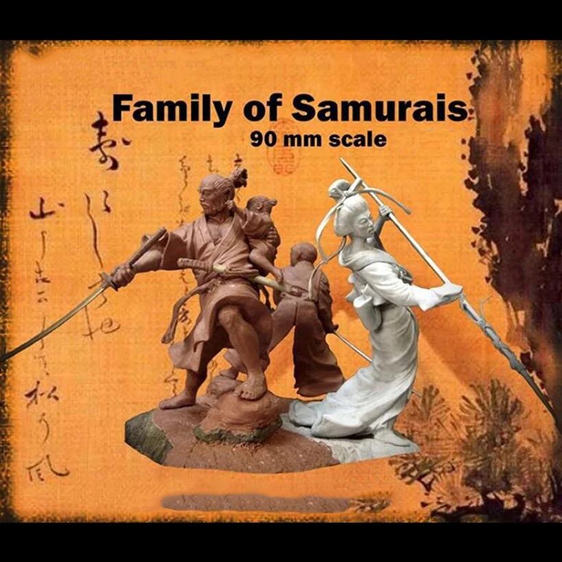 Resin soldier  1/18 90mm   ancient  Family of Samurais- Model Unassambled Unpainted  Figure Building Kit